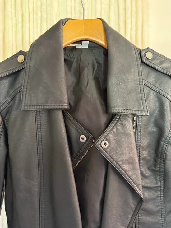 Just Married Embroidered Black Faux Leather Jacket - Picture 4 of 5